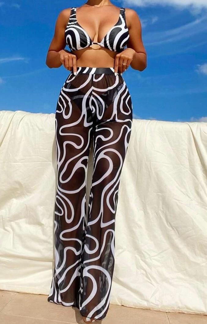 Ensemble pantalon rayures zébrées — Noir